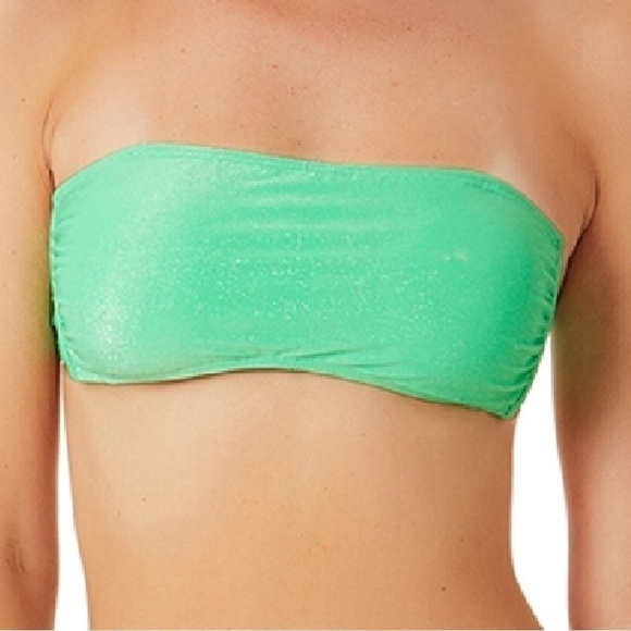 California Waves Junior's Metallic Shine Bandeau Bikini Top Swimsuit Green NEW M - Picture 2 of 10